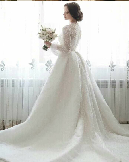 لباس عروس با آستین تور